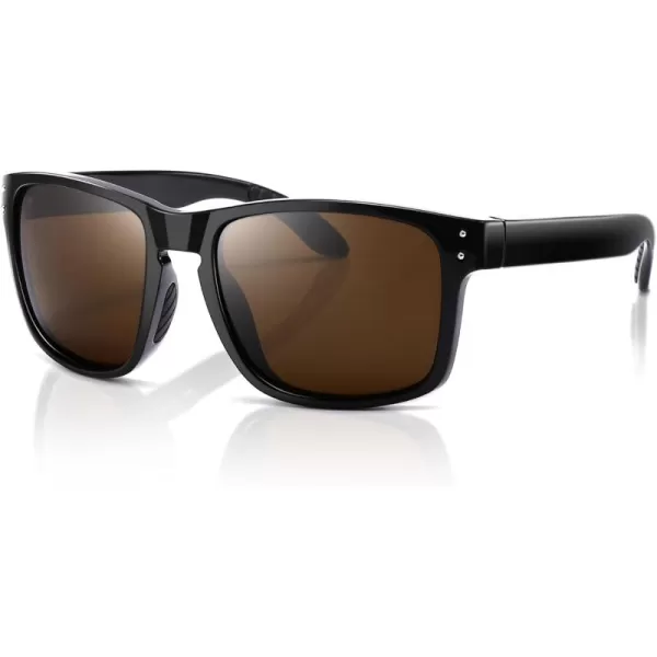 SUNGAIT Square Polarized Sunglasses Men Sports Driving Fishing Glasses UV400 ProtectionBlack Frameglossy FinishBrown Lens