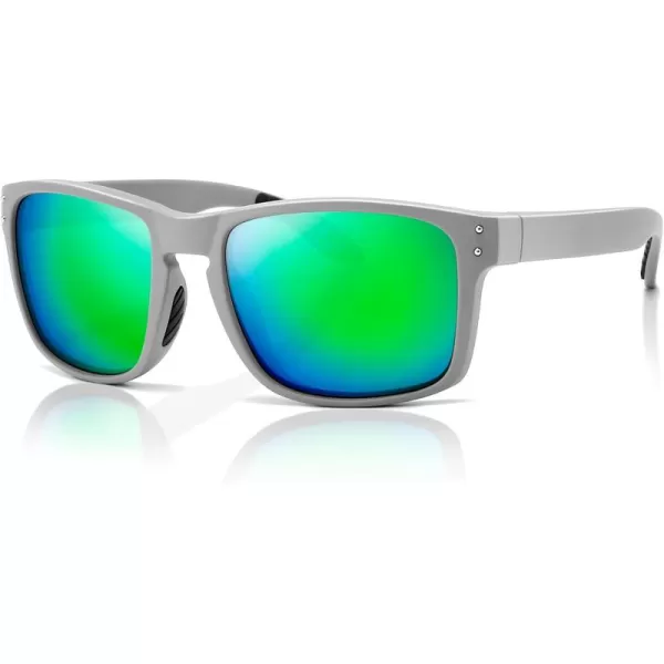 SUNGAIT Square Polarized Sunglasses Men Sports Driving Fishing Glasses UV400 ProtectionLightgray Framematte Finish Emerald Lens