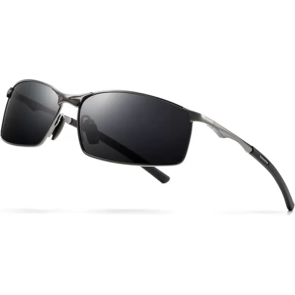 SUNGAIT Ultra Lightweight Polarized Sunglasses Men Rectangular Metal Frame with Spring Hinge2024 Gunmetal Frame Gray Lens