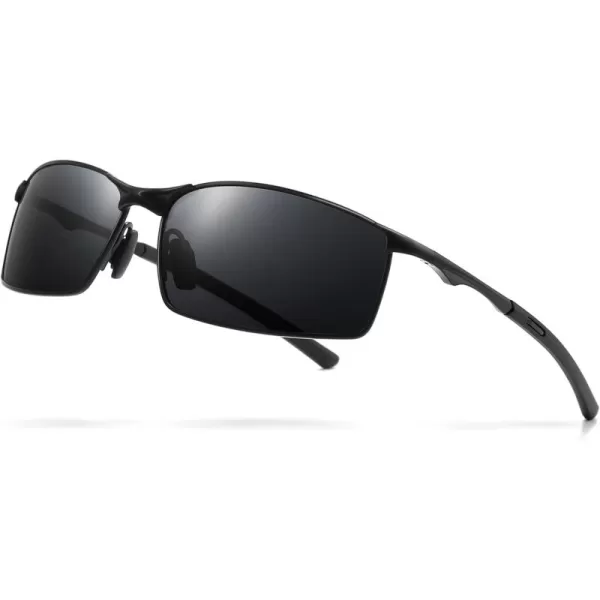 SUNGAIT Ultra Lightweight Polarized Sunglasses Men Rectangular Metal Frame with Spring HingeBlack Frame Gray Lens