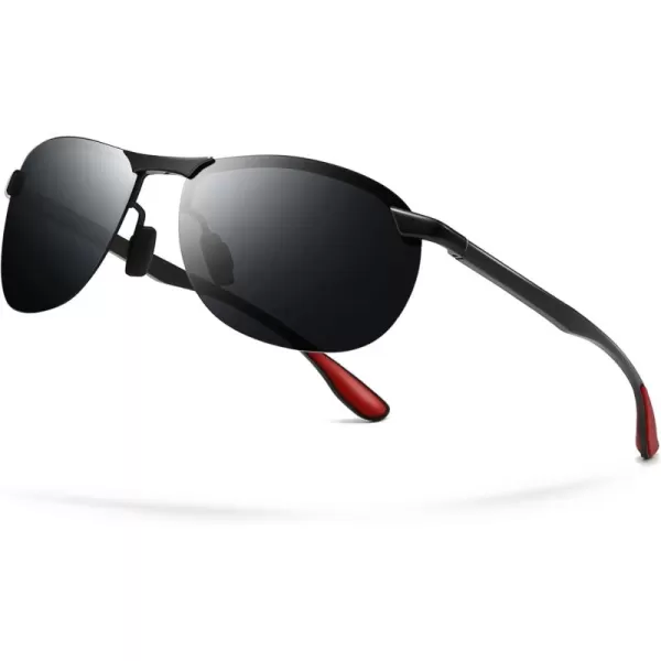 SUNGAIT Ultra Lightweight Polarized Sunglasses Men Rectangular Metal Frame with Spring HingeBlack FrameGrey Lens