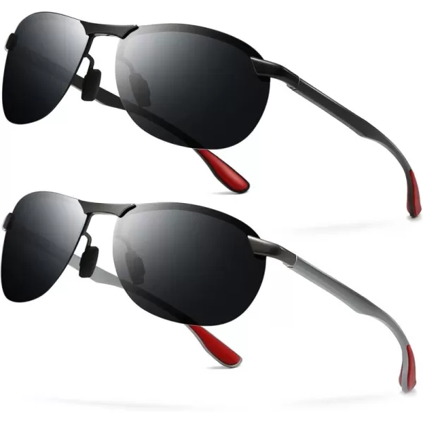 SUNGAIT Ultra Lightweight Polarized Sunglasses Men Rectangular Metal Frame with Spring HingeBlack Grey GunmetalGrey