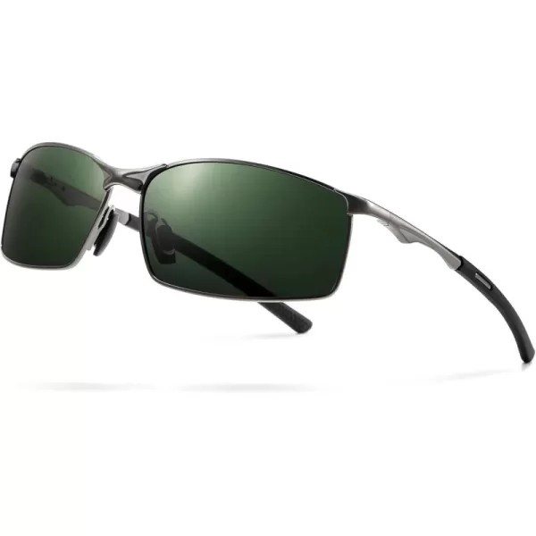 SUNGAIT Ultra Lightweight Polarized Sunglasses Men Rectangular Metal Frame with Spring HingeGunmetal Frame Dark Green Lens