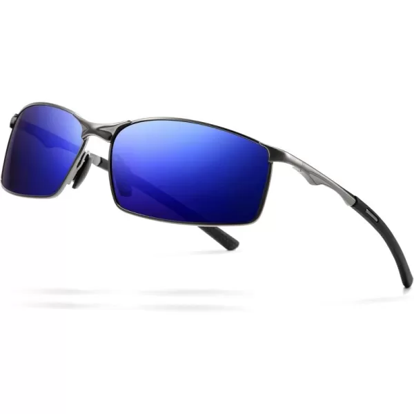 SUNGAIT Ultra Lightweight Polarized Sunglasses Men Rectangular Metal Frame with Spring HingeGunmetal Frame Ocean Blue Mirrored Lens