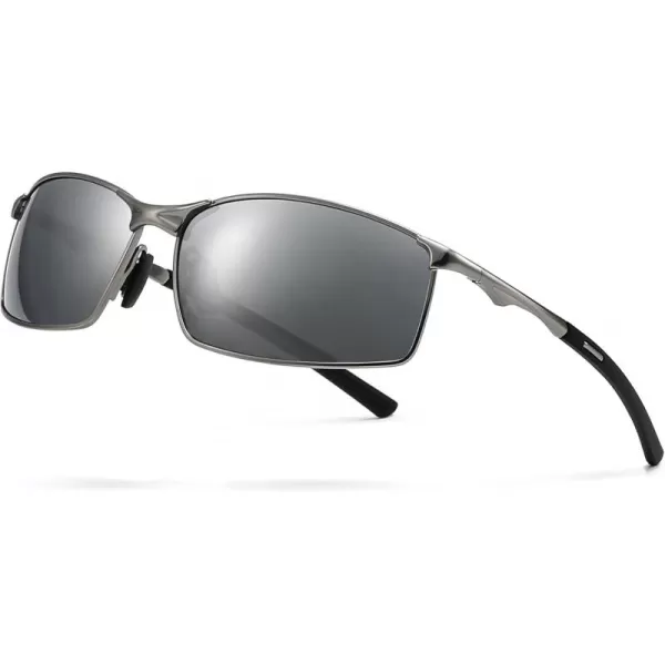 SUNGAIT Ultra Lightweight Polarized Sunglasses Men Rectangular Metal Frame with Spring HingeGunmetal Frame Silver Mirrored Lens