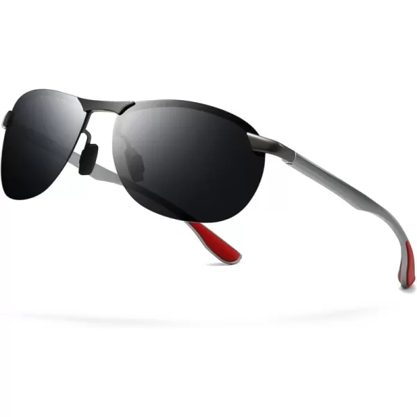 SUNGAIT Ultra Lightweight Polarized Sunglasses Men Rectangular Metal Frame with Spring HingeGunmetal FrameGrey Lens