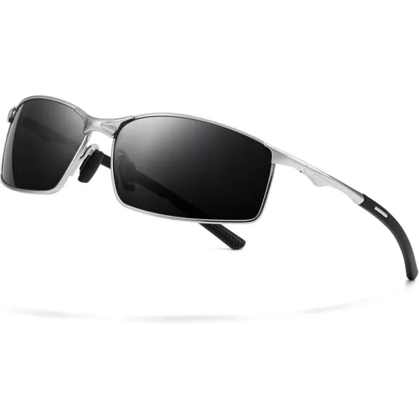 SUNGAIT Ultra Lightweight Polarized Sunglasses Men Rectangular Metal Frame with Spring HingeSilver Frame Gray Lens