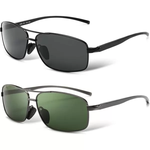 SUNGAIT Ultra Lightweight Rectangular Polarized Sunglasses UV400 Protection2 Pack Black Gray  Gunmetal Dark Green