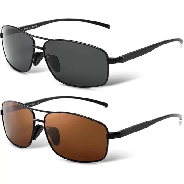 SUNGAIT Ultra Lightweight Rectangular Polarized Sunglasses UV400 Protection2 Pack Black Grayblack Brown