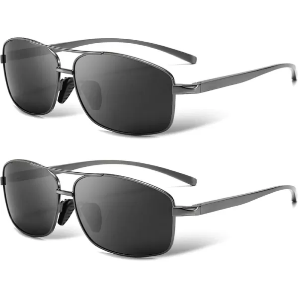 SUNGAIT Ultra Lightweight Rectangular Polarized Sunglasses UV400 Protection2 Pack Both Gray Lens Gunmetal Frame