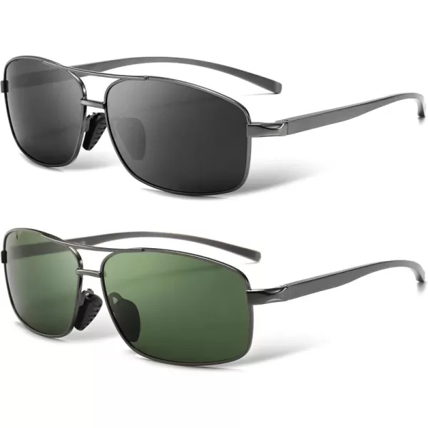 SUNGAIT Ultra Lightweight Rectangular Polarized Sunglasses UV400 Protection2 Pack Gunmetal Gray  Gunmetal Dark Green