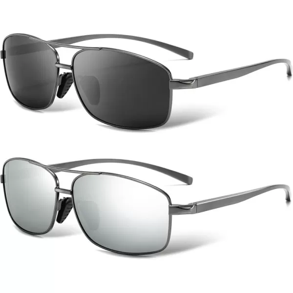 SUNGAIT Ultra Lightweight Rectangular Polarized Sunglasses UV400 Protection2 Pack Gunmetal Gray  Gunmetal Silver Mirrored