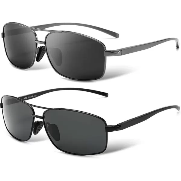SUNGAIT Ultra Lightweight Rectangular Polarized Sunglasses UV400 Protection2 Pack Gunmetal Grayblack Gray