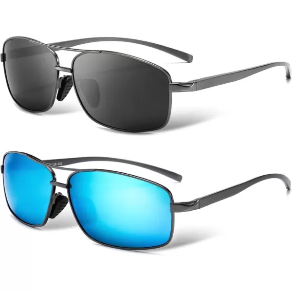 SUNGAIT Ultra Lightweight Rectangular Polarized Sunglasses UV400 Protection2 Pack Gunmetal Graygunmetal Blue Mirrored