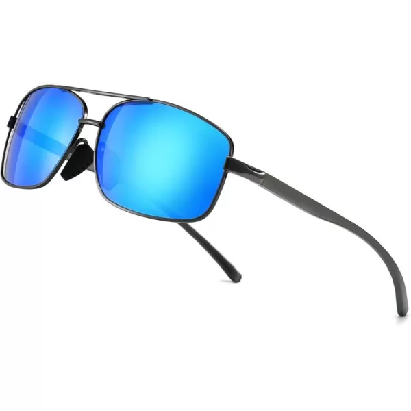 SUNGAIT Ultra Lightweight Rectangular Polarized Sunglasses UV400 Protection2024 Gunmetal Frame Blue Mirrored Lens