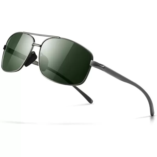 SUNGAIT Ultra Lightweight Rectangular Polarized Sunglasses UV400 Protection2024 Gunmetal Frame Green Lens