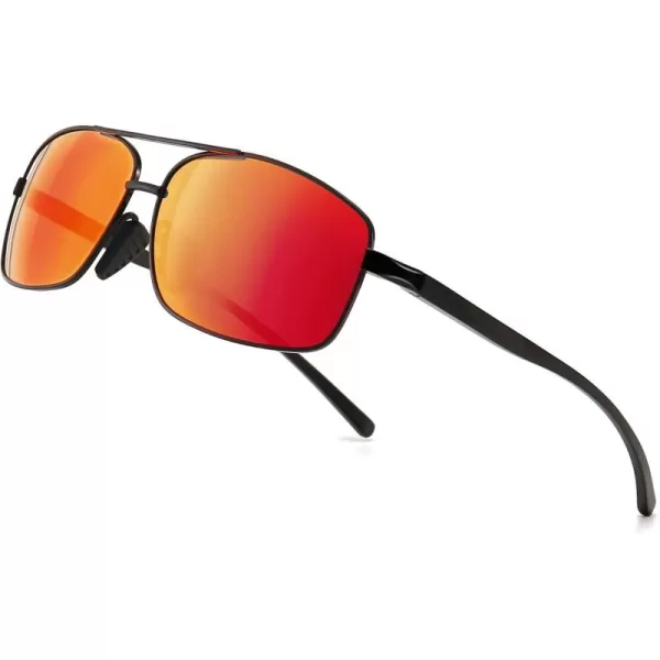 SUNGAIT Ultra Lightweight Rectangular Polarized Sunglasses UV400 ProtectionBlack Frame Red Mirrored Lens