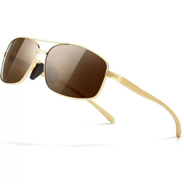 SUNGAIT Ultra Lightweight Rectangular Polarized Sunglasses UV400 ProtectionGold Frame Brown Lens