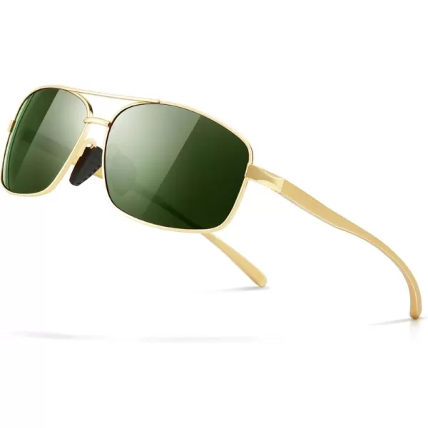 SUNGAIT Ultra Lightweight Rectangular Polarized Sunglasses UV400 ProtectionGold Frame Green Lens