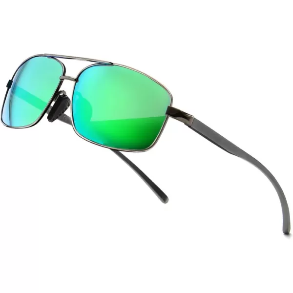 SUNGAIT Ultra Lightweight Rectangular Polarized Sunglasses UV400 ProtectionGunmetal Frame Green Mirrored Lens