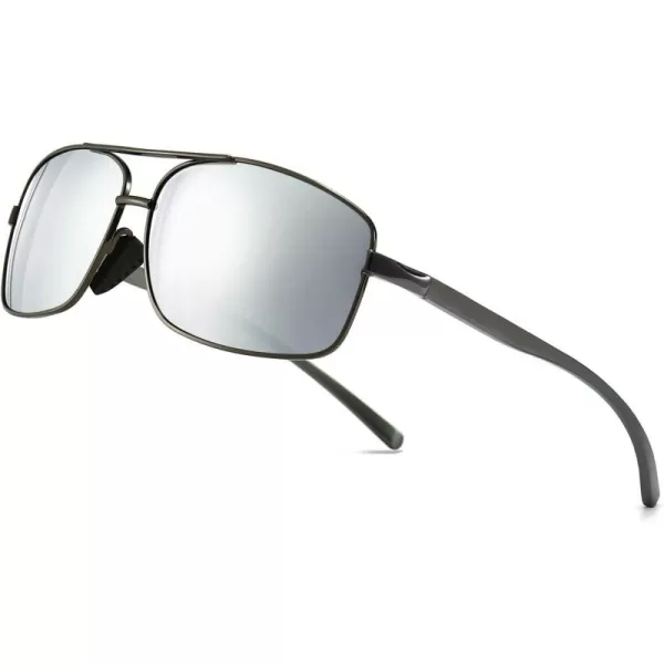 SUNGAIT Ultra Lightweight Rectangular Polarized Sunglasses UV400 ProtectionGunmetal Frame Silver Mirrored Lens