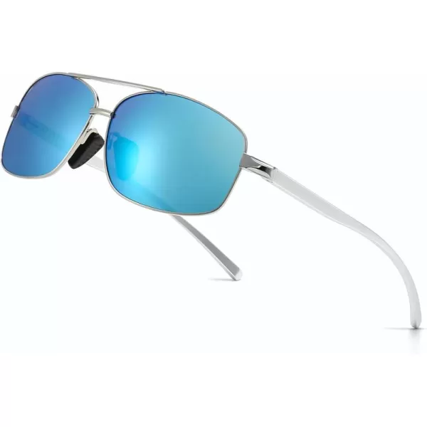 SUNGAIT Ultra Lightweight Rectangular Polarized Sunglasses UV400 ProtectionSilver Frame Blue Mirrored Lens