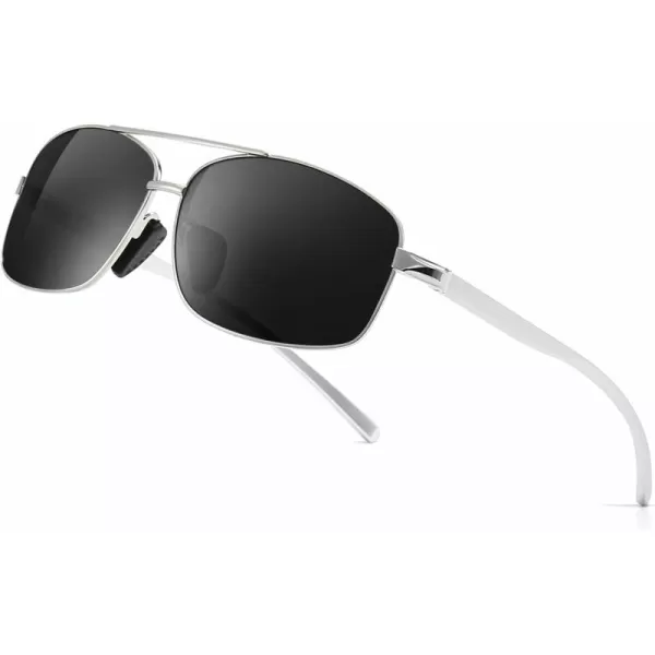 SUNGAIT Ultra Lightweight Rectangular Polarized Sunglasses UV400 ProtectionSilver Frame Gray Lens