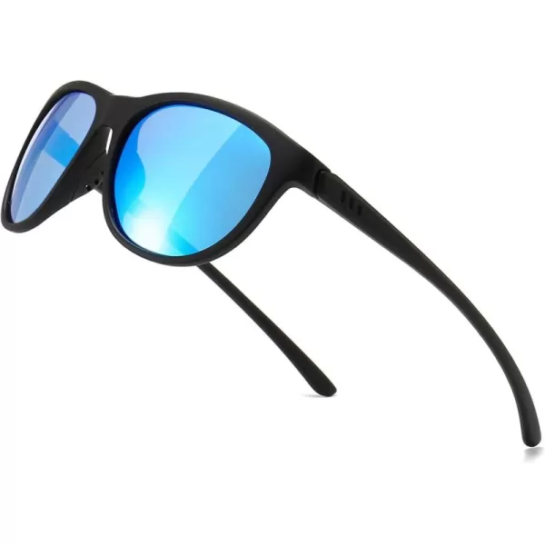 SUNGAIT Ultralight Polarized Sunglasses for Men Women Unbreakable UV Protection Fishing Cycling Running Polarized Blue Mirror LensBlack Frame Matte Finish S801PGSHEKL