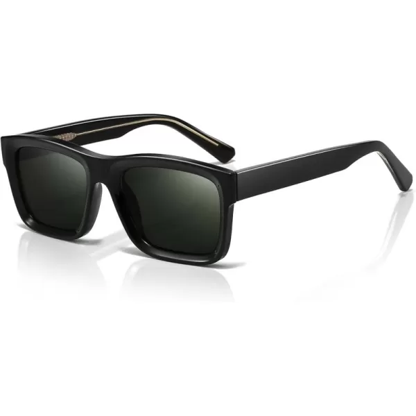 SUNGAIT Unisex Classic Rectangular Sunglasses UV400 ProtectionGlossy Black FrameDark Green Lens