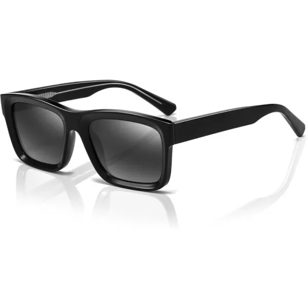 SUNGAIT Unisex Classic Rectangular Sunglasses UV400 ProtectionGlossy Black FrameGray Gradient Lens
