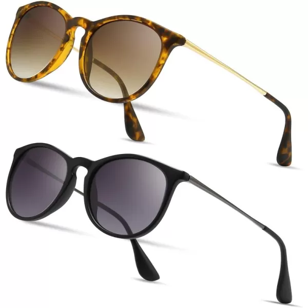 SUNGAIT Vintage Round Sunglasses for Women Men Classic Retro Designer Style2 Pack Nonpolarized Matte AmberBrown Gradient  Matte BlackGray Gradient