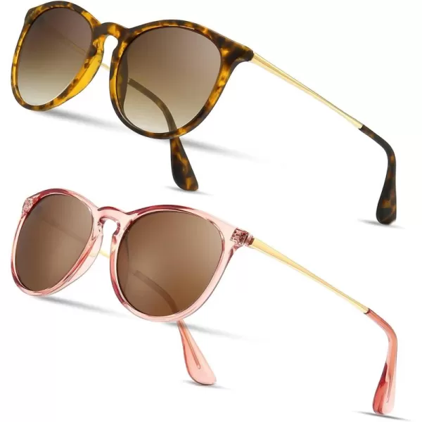 SUNGAIT Vintage Round Sunglasses for Women Men Classic Retro Designer Style2 Pack Polarized Matte AmberBrown Gradientglossy Pink BrownLightbrown
