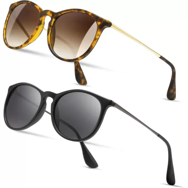 SUNGAIT Vintage Round Sunglasses for Women Men Classic Retro Designer Style2 Pack Polarized Matte BlackGraymatte AmberBrown Gradient