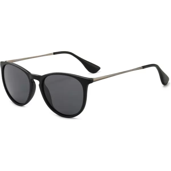 SUNGAIT Vintage Round Sunglasses for Women Men Classic Retro Designer Style2024 Black Frame Matte FinishPolarized Gray Lens