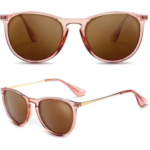 SUNGAIT Vintage Round Sunglasses for Women Men Classic Retro Designer Style2024 Pink Brown Frame Glossy FinishPolarized Lightbrown Lens
