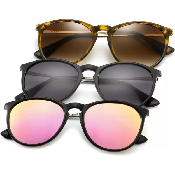 SUNGAIT Vintage Round Sunglasses for Women Men Classic Retro Designer Style3 Pack Polarized Matte AmberBrown Gradientmatte BlackGray Gradientglossy BlackSakura Pink
