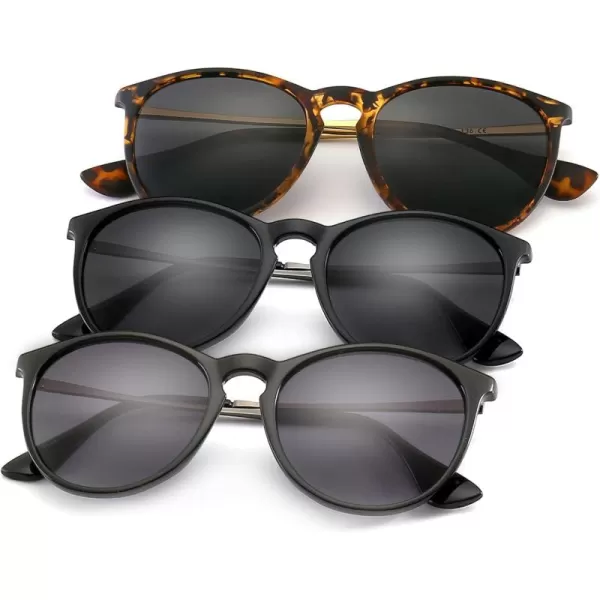 SUNGAIT Vintage Round Sunglasses for Women Men Classic Retro Designer Style3 Pack Polarized Matte BlackGraymatte BlackGray Gradientmatte AmberGray