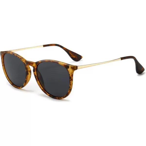 SUNGAIT Vintage Round Sunglasses for Women Men Classic Retro Designer StyleAmber Frame Matte FinishPolarized Gray Lens