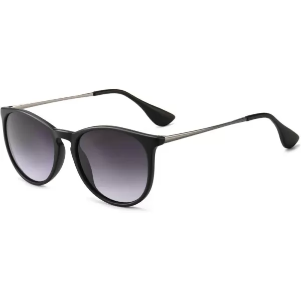 SUNGAIT Vintage Round Sunglasses for Women Men Classic Retro Designer StyleBlack Frame Matte FinishGray Gradient Lens