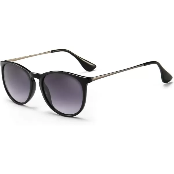 SUNGAIT Vintage Round Sunglasses for Women Men Classic Retro Designer StyleBlack Frameglossy FinishGray Gradient Lens