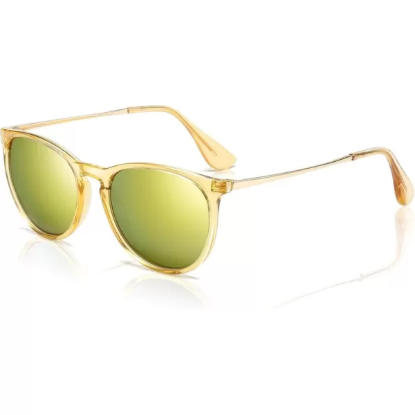 SUNGAIT Vintage Round Sunglasses for Women Men Classic Retro Designer StyleClear Yellow FramePolarized Yellow Green Lens