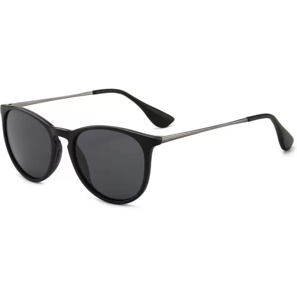 SUNGAIT Vintage Round Sunglasses for Women Men Classic Retro Designer StyleMatte Black FramenonslipPolarized Gray Lens