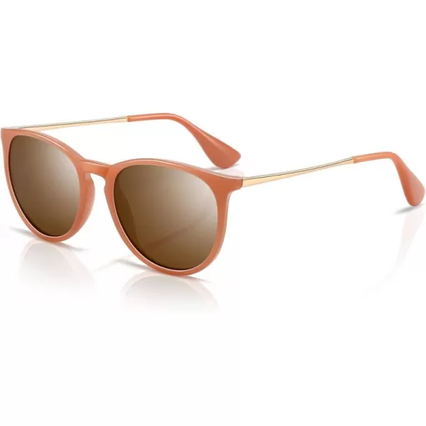 SUNGAIT Vintage Round Sunglasses for Women Men Classic Retro Designer StylePink FramePolarized Lightbrown Lens