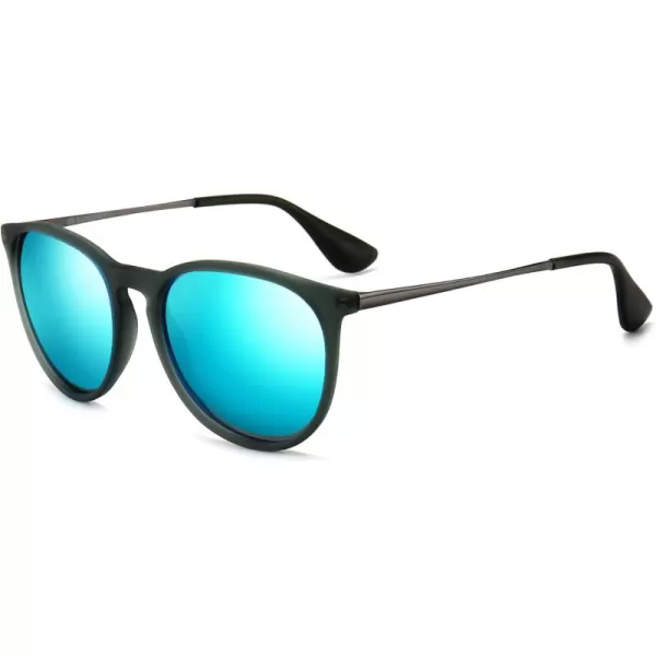 SUNGAIT Vintage Round Sunglasses for Women Men Classic Retro Designer StylePolarized Blue Mirror LensTransparent Gray Frame