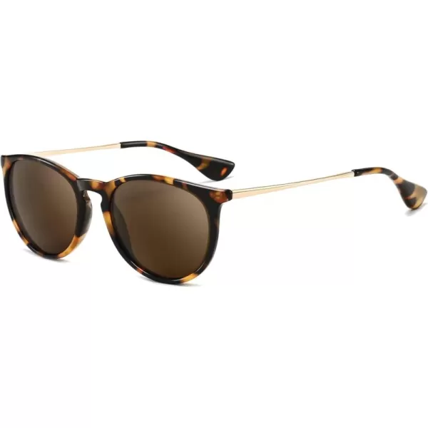 SUNGAIT Vintage Round Sunglasses for Women Men Classic Retro Designer StylePolarized Brown LensLeopard Frame Glossy Finish