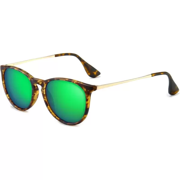 SUNGAIT Vintage Round Sunglasses for Women Men Classic Retro Designer StylePolarized Green Mirror LensAmber Framematte Finish