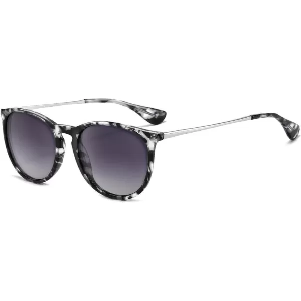 SUNGAIT Vintage Round Sunglasses for Women Men Classic Retro Designer StylePolarized Grey Gradient LensGrey Tortoise Frame Glossy Finish