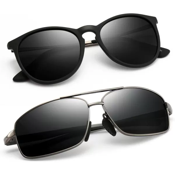 SUNGAIT Vintage Round Sunglasses for Women Men and Ultra Lightweight Rectangular Mens SunglassesMatte BlackGray GunmetalGray