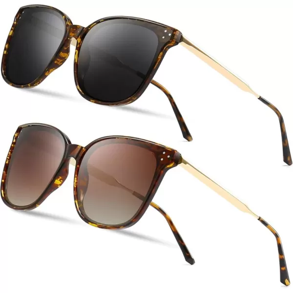 SUNGAIT Women Sunglasses Oversized Polarized Vintage Style for Beach Party Driving2 Pack Polarizedamber Brown GradientamberGrey