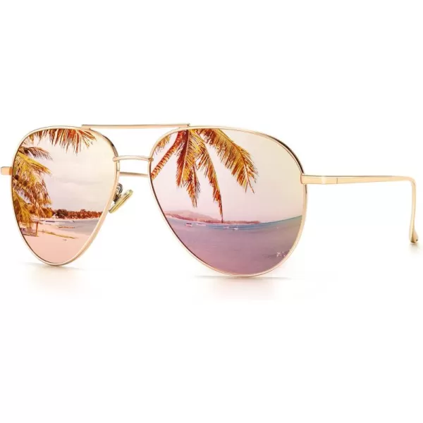 SUNGAIT Womens Lightweight Oversized Aviator Sunglasses  Mirrored Polarized Lens2024 Lightgold FramePink Mirror Lens